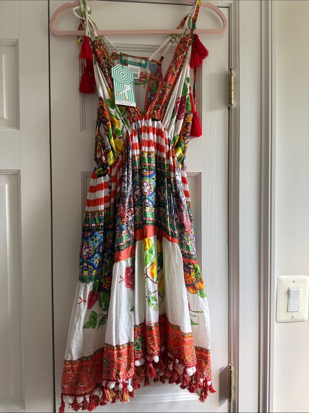 NWT Leoni Al Sole by Giacomo Cinque Colorful Boho Tassel Sundress
